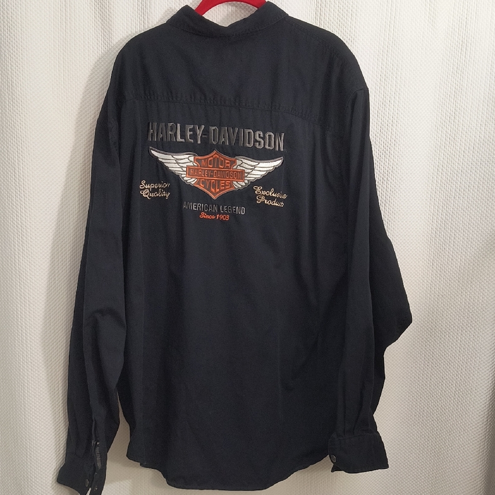 Vintage Harley-Davidson Black Shirt with Orange and White Logo Men's